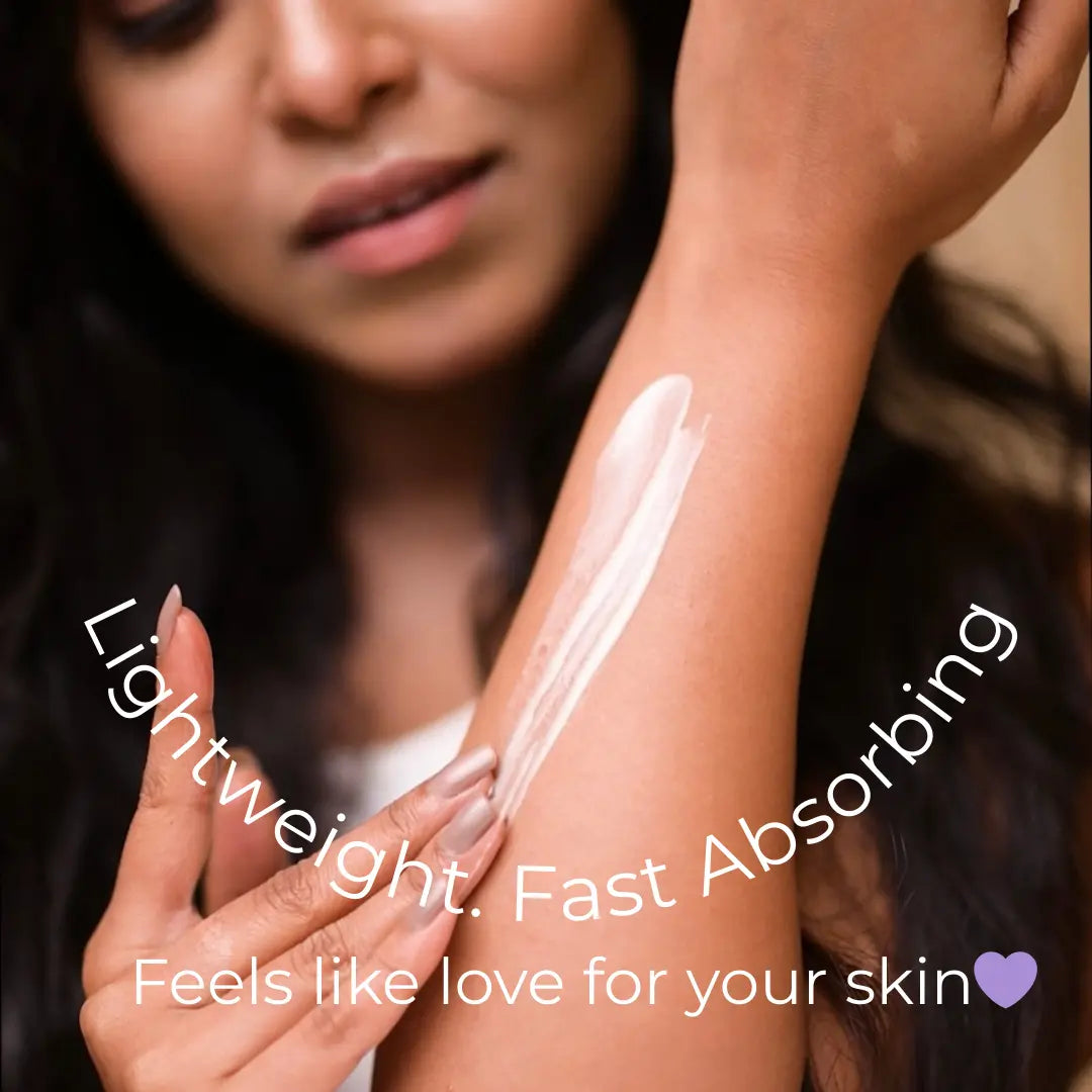 A women applying Glamlin Glow Body Lotion on dry skin