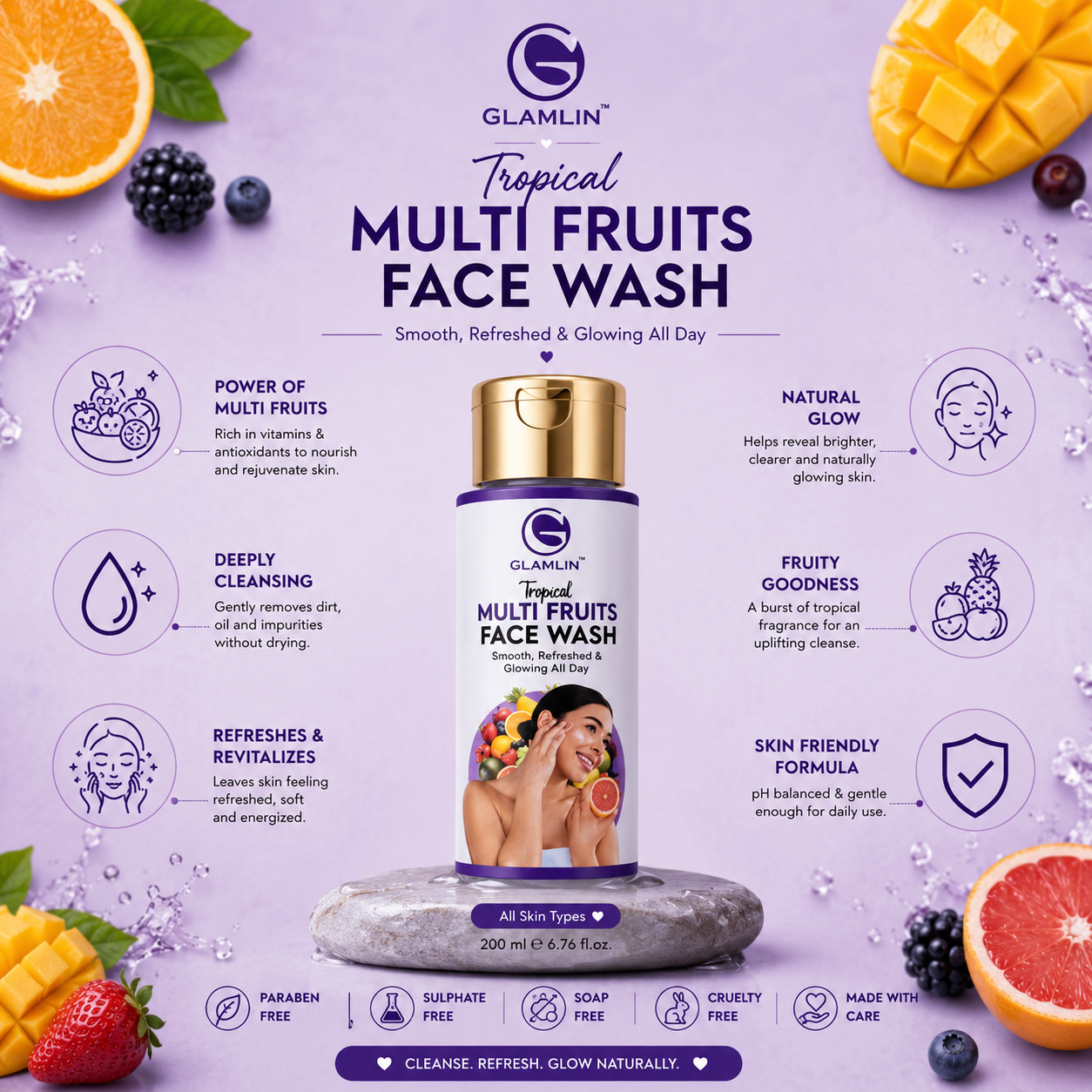 Glamlin Complete Beauty Trial Kit – Shampoo, Face Wash, Body Lotion & Mulberry Lip Balm