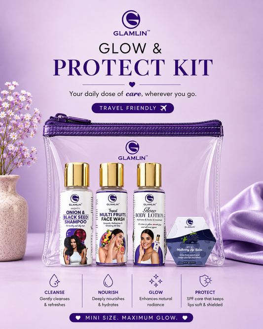 Glamlin Complete Beauty Trial Kit – Shampoo, Face Wash, Body Lotion & Raspberry Lip Balm