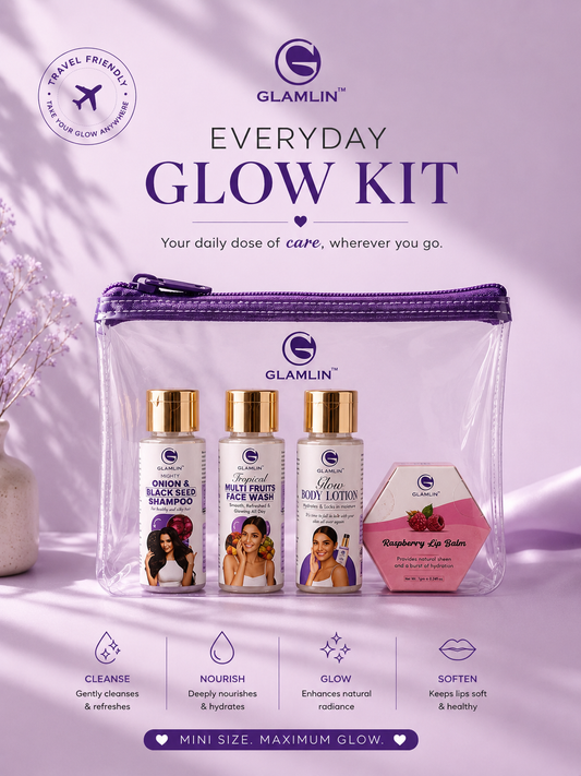 Glamlin Complete Beauty Trial Kit – Shampoo, Face Wash, Body Lotion & Mulberry Lip Balm