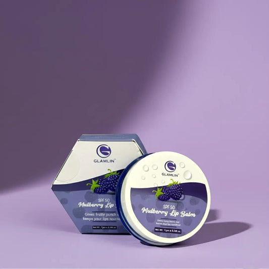 Glamlin SPF 50 Mulberry Lip Balm tube front view