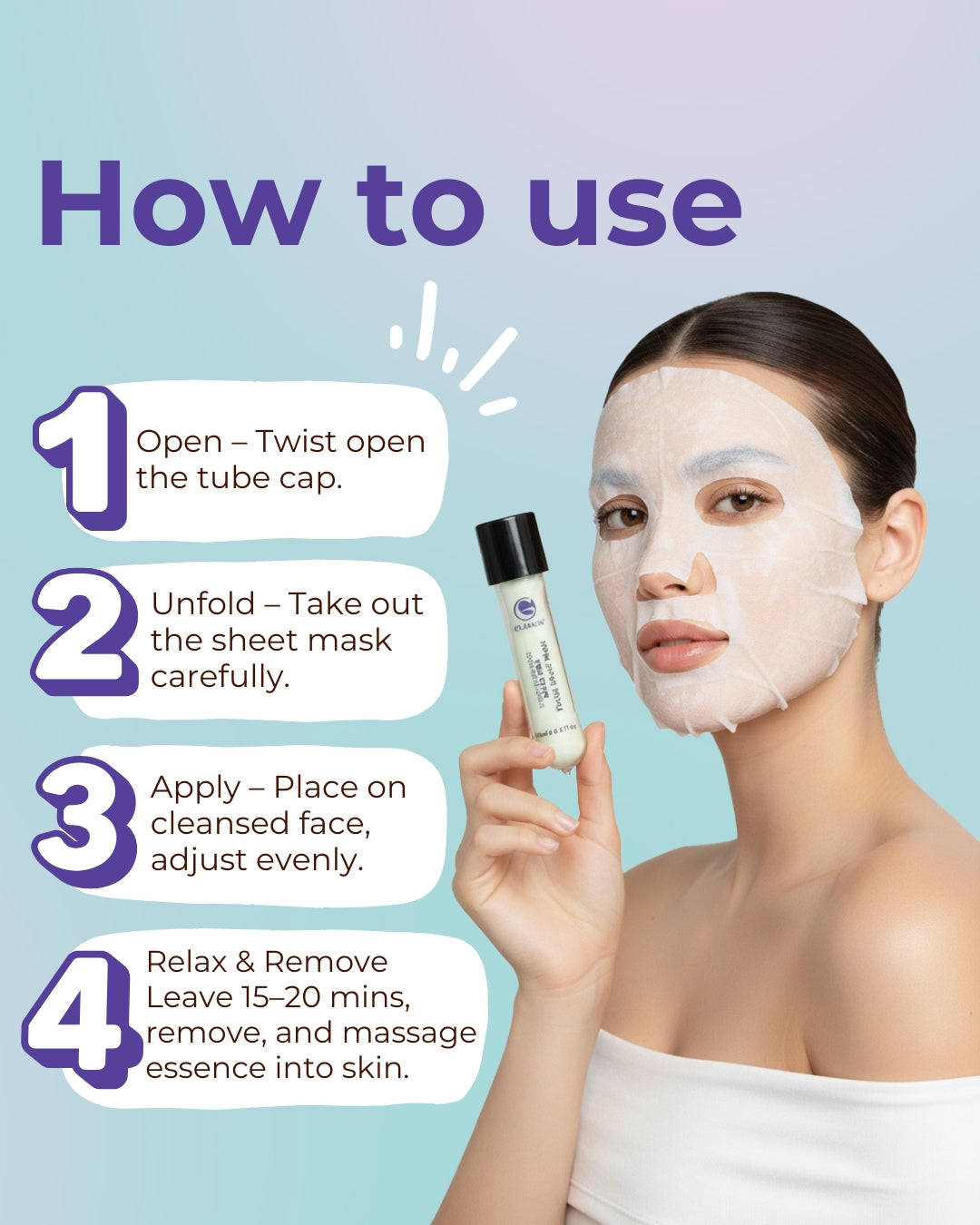 Applying Glamlin hydrating sheet mask on face